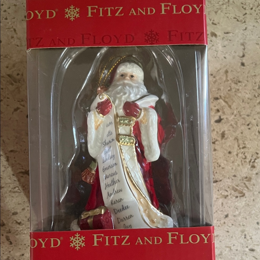 Fitz and Floyd Festive Red and White Santa Ornament